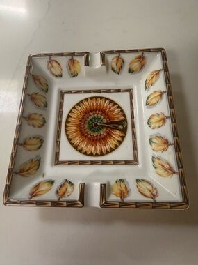 Hermès Feather Porcelain Ashtray Limoges France Square Catchall